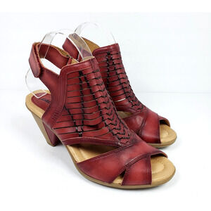 Earth Libra Womens Size 7.5 B Regal Red Leather 3" Heeled Slingback Sandals Shoe